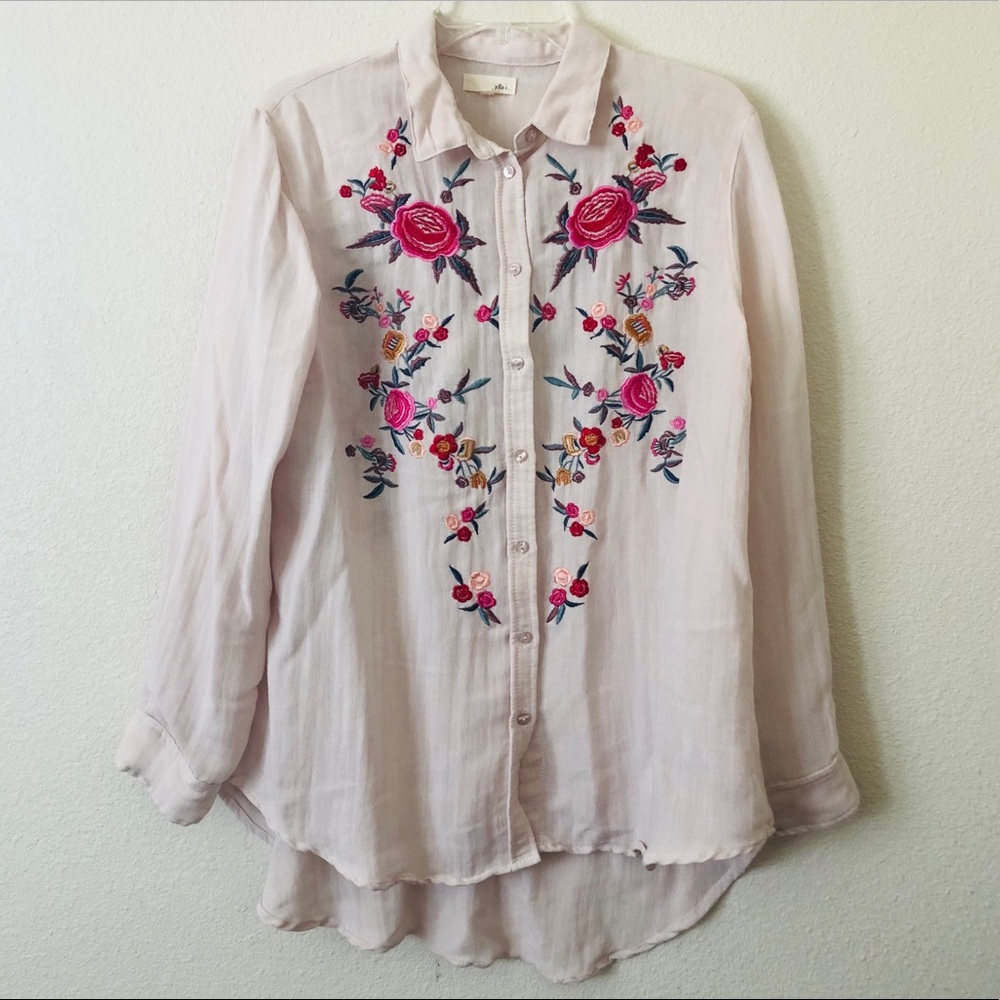 Jella C. Rose Floral Embroidered Button Shirt